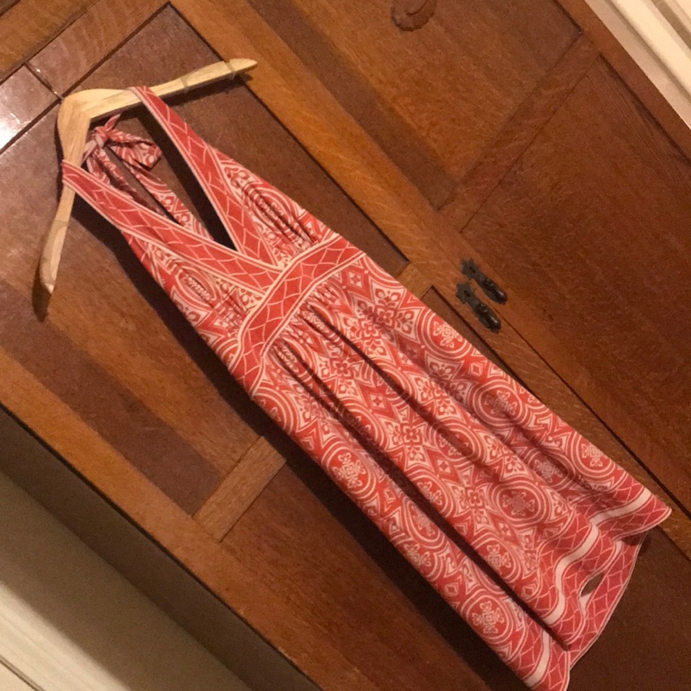 BCBG coral print halter dress size M